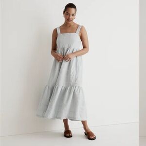 MADEWELL Cicely Tiered Midi Dress in Patchwork Blue Sleeveless Womens Size 6